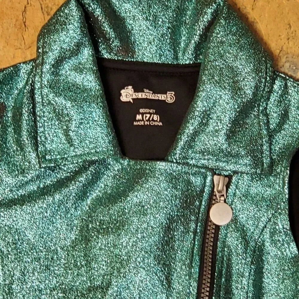 Disney Descendants 3 Girls Sz M 7/8 Teal Sparkle Vest Collar Netted Ruffle